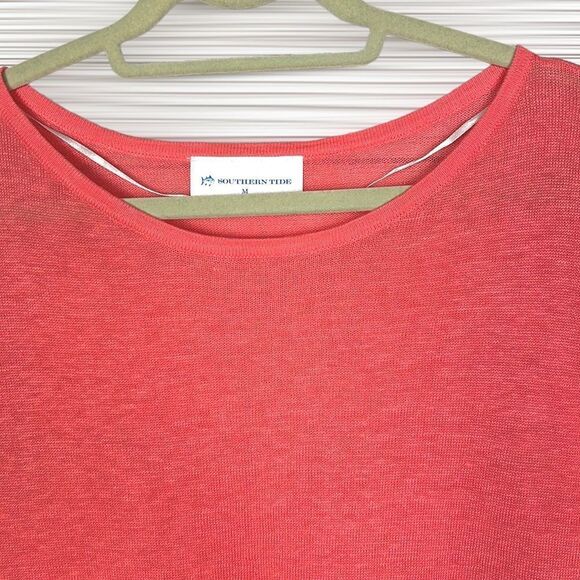 NWOT SOUTHERN TIDE Coral Knit Linen Boat Neck Long Sleeve Oversize Top Blouse M - Picture 6 of 11